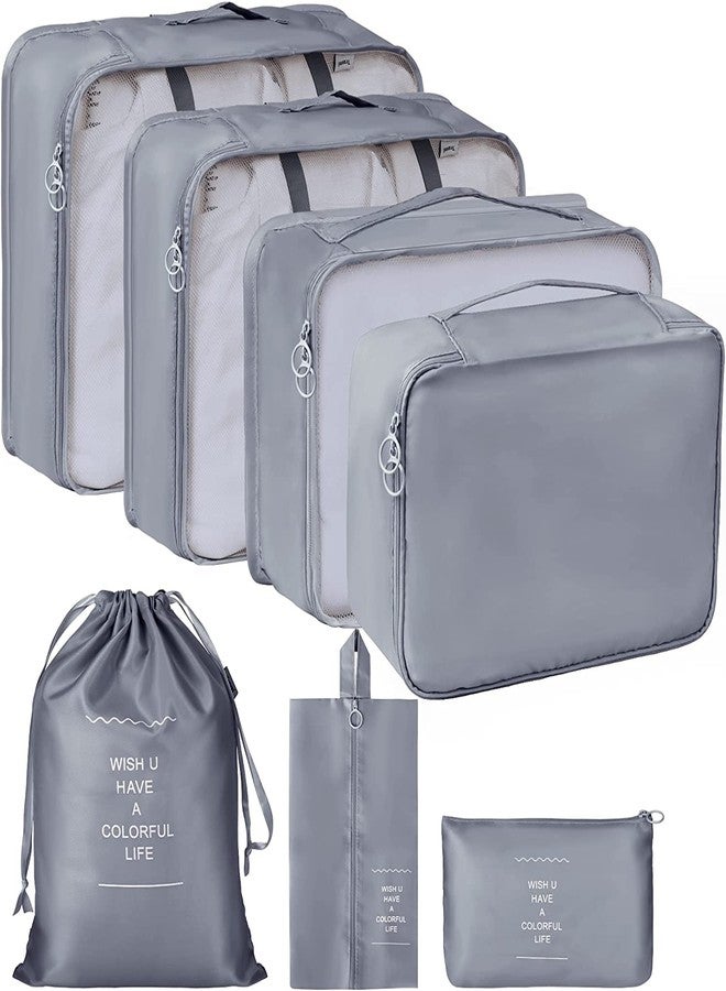 Bluwings 7 Pcs Foldable Luggage and Laundry Bag Pouch Waterproof Travel Toiletry Organizer Garment Storage Bag Portable Packing Cubes Storage Bag (1 Pc) (Grey) - Image 1